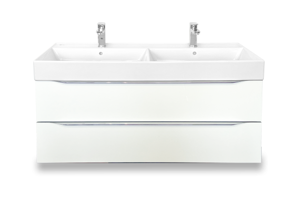 Waschtisch-Set Badicum SAT 120,5 cm Waschtisch und Unterschrank mit 2 Auszüge in Weiß Hochglanz Frontansicht