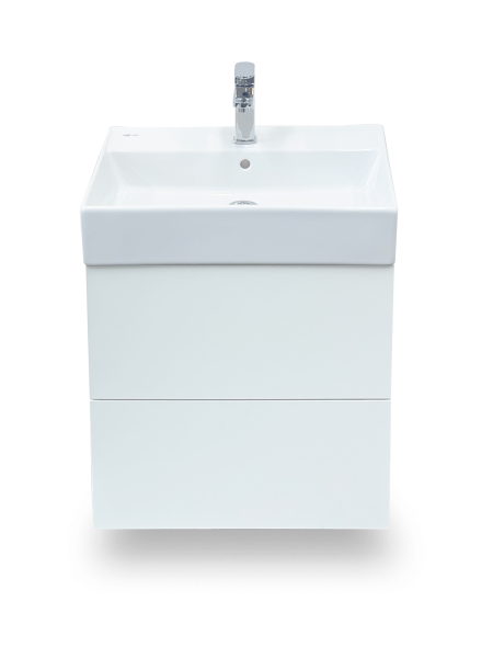 Waschtisch-Set Badicum SAT 60,5 cm Waschtisch und Unterschrank mit 2 Auszügen in Weiß Supermatt Frontansicht