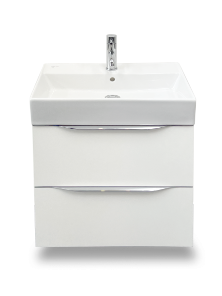 Waschtisch-Set Badicum SAT 60,5 cm Waschtisch und Unterschrank mit 2 Auszügen in Weiß Hochglanz mit Griff BR.006 Frontansicht