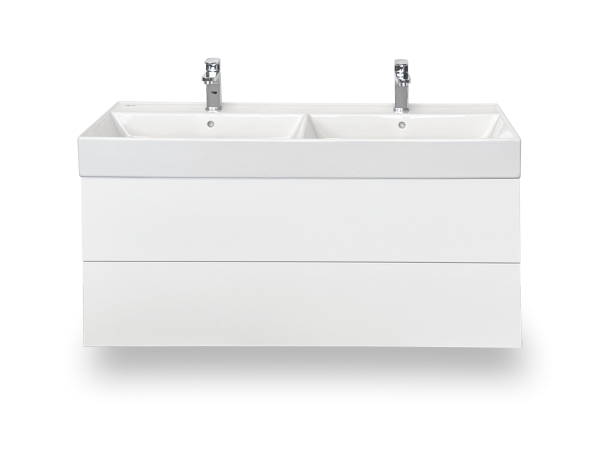 Waschtisch-Set Badicum SAT 120,5 cm Waschtisch und Unterschrank mit 2 Auszüge in Weiß Supermatt Frontansicht 