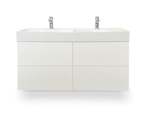 Waschtisch-Set Badicum SAT 120,5 cm Waschtisch und Unterschrank mit 2x2 Auszügen in Weiß Supermatt Frontansicht